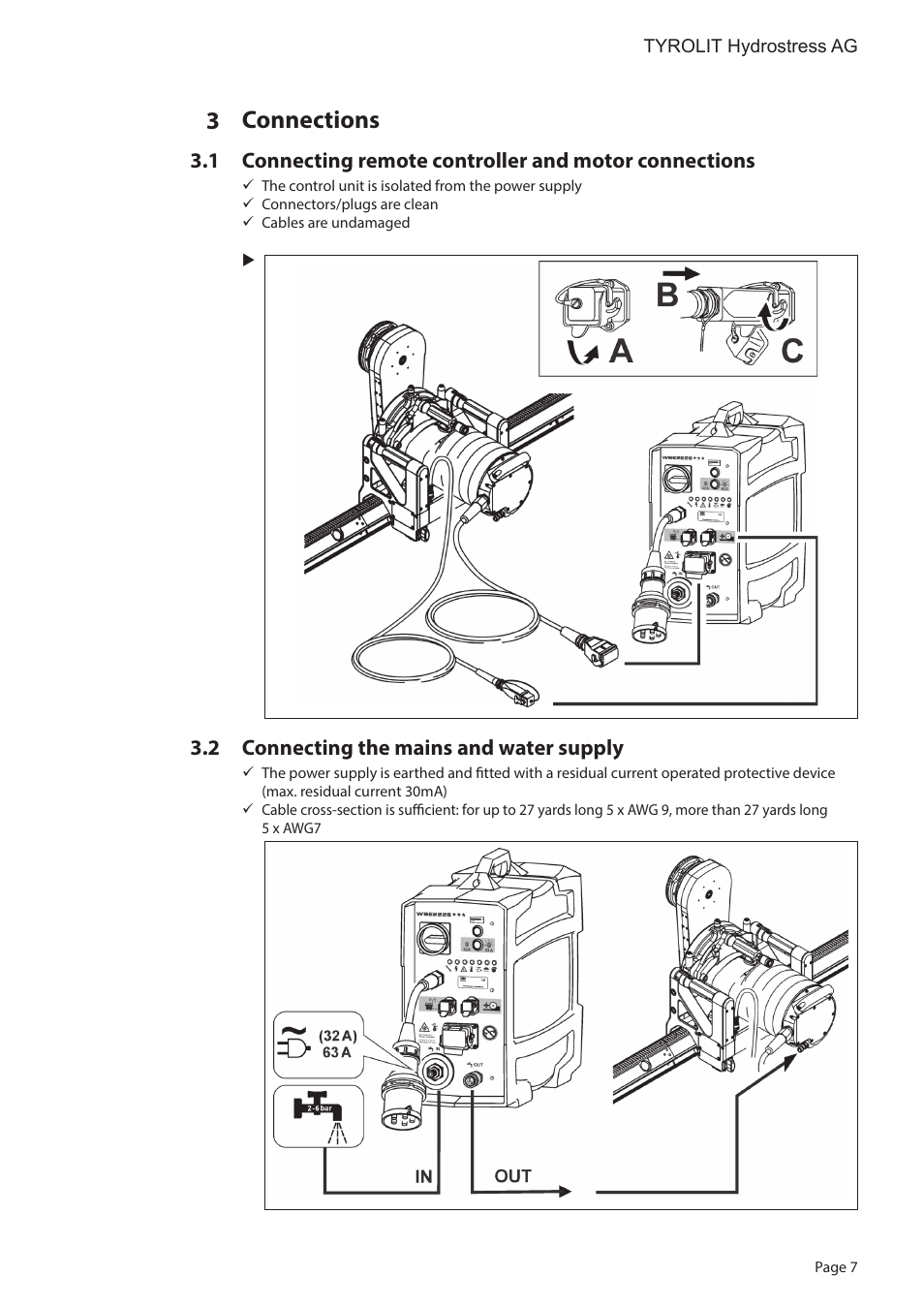 Connections, Connecting remote controller and motor connections, Connecting the mains and water supply | Diamond Products WSE2226 User Manual | Page 7 / 21