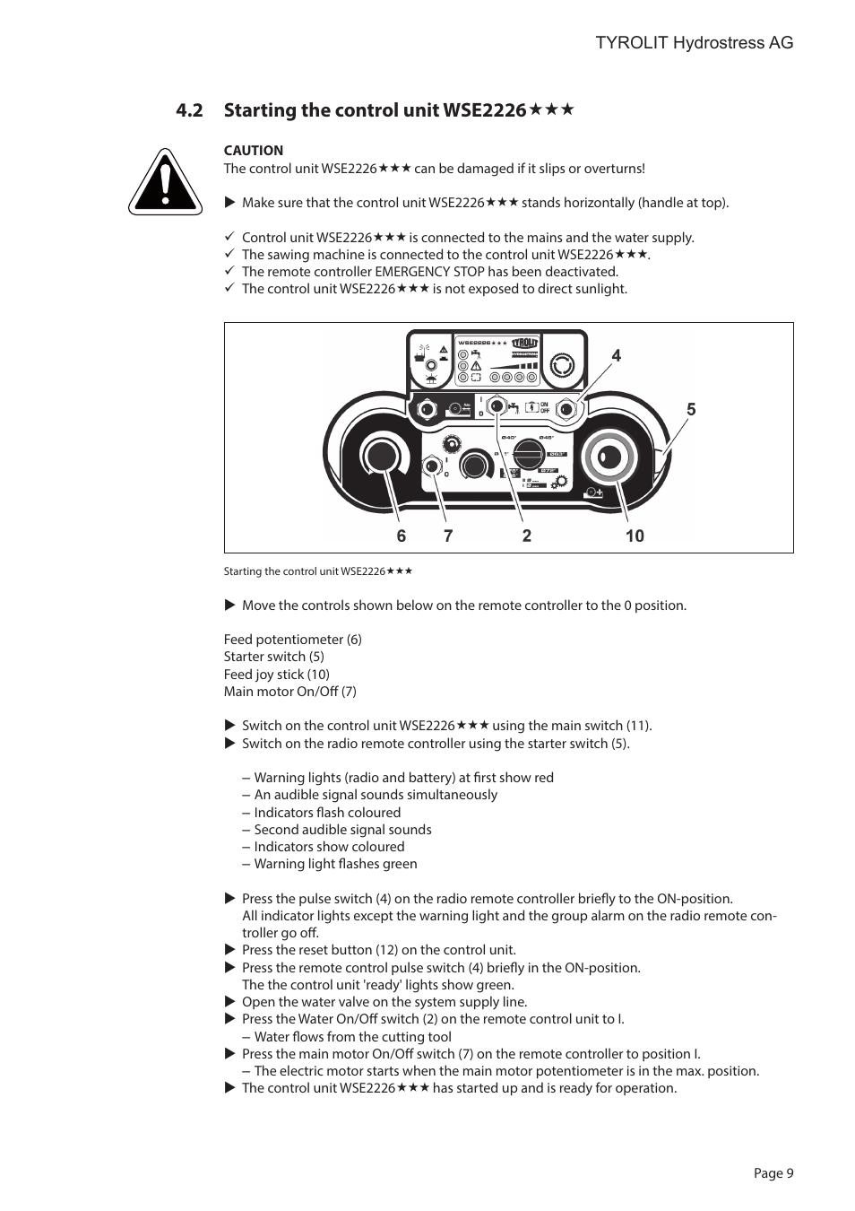 Starting the control unit wse2226 | Diamond Products WSE2226 User Manual | Page 9 / 21