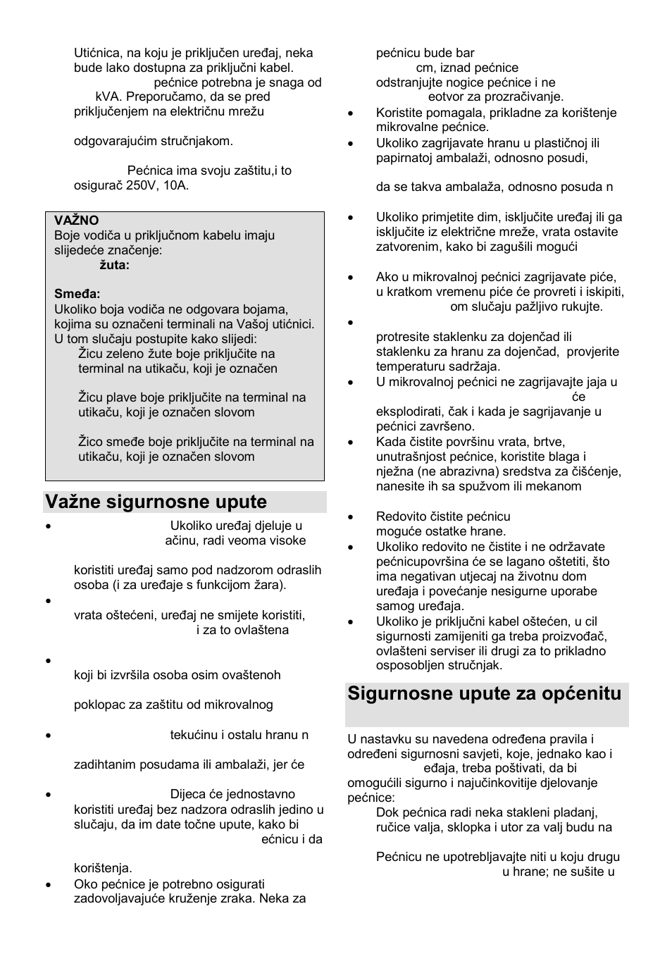 Vaņne sigurnosne upute, Sigurnosne upute za općenitu uporabu | Gorenje GMO-25 DCB User Manual | Page 11 / 169