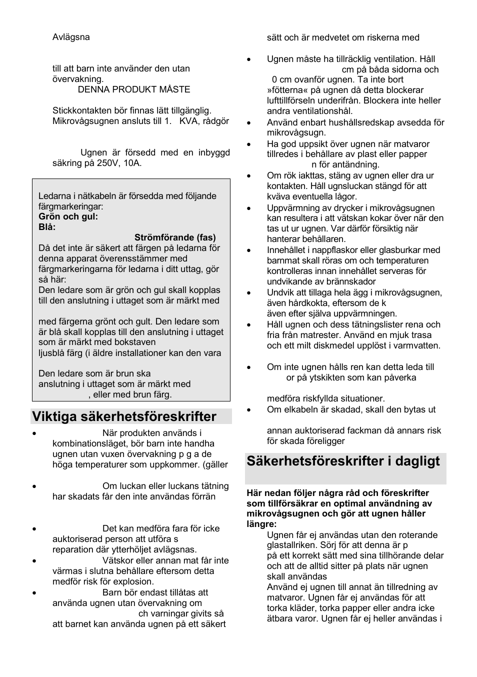 Viktiga säkerhetsföreskrifter, Säkerhetsföreskrifter i dagligt bruk | Gorenje GMO-25 DCB User Manual | Page 128 / 169