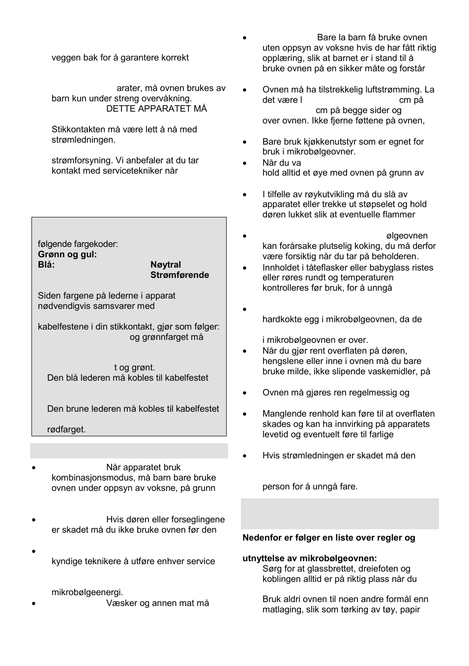 Viktig sikkerhetsinformasjon, Sikkerhetsinstruksjoner for vanlig bruk | Gorenje GMO-25 DCB User Manual | Page 135 / 169