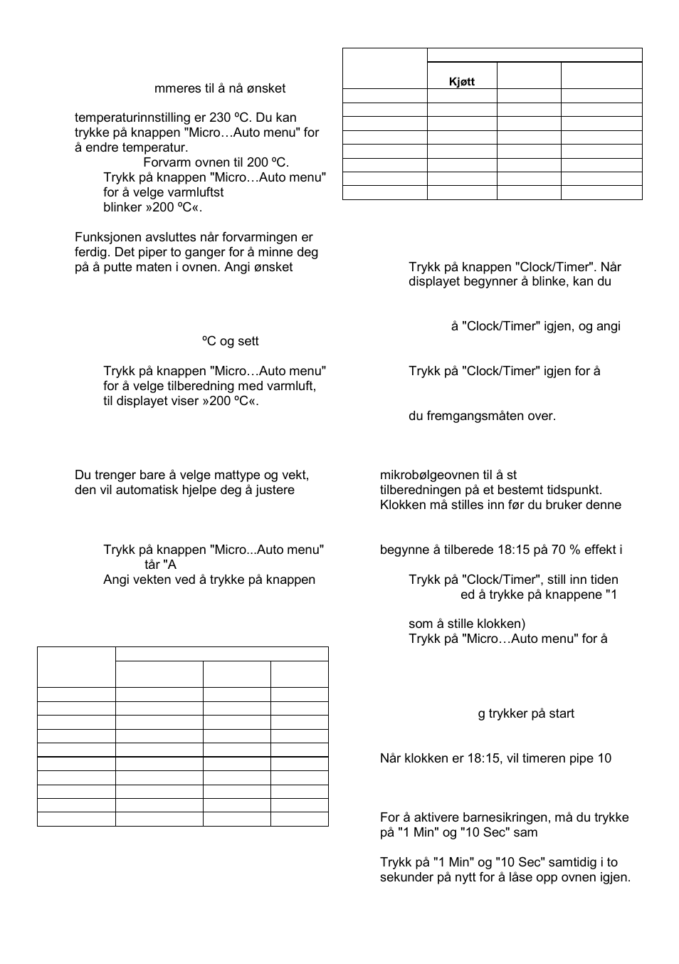 Tilberedning med varmluft, Automeny, Klokke | Timer, Barnesikring | Gorenje GMO-25 DCB User Manual | Page 139 / 169