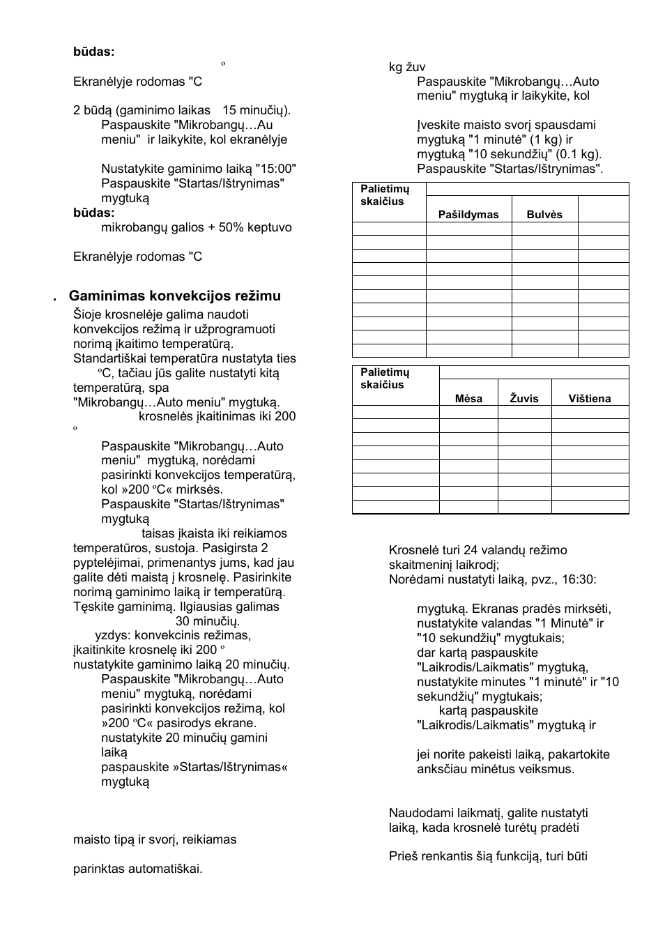 Gaminimas konvekcijos reņimu, Automatinis gaminimas - meniu, Laikrodis | Laikmatis | Gorenje GMO-25 DCB User Manual | Page 160 / 169