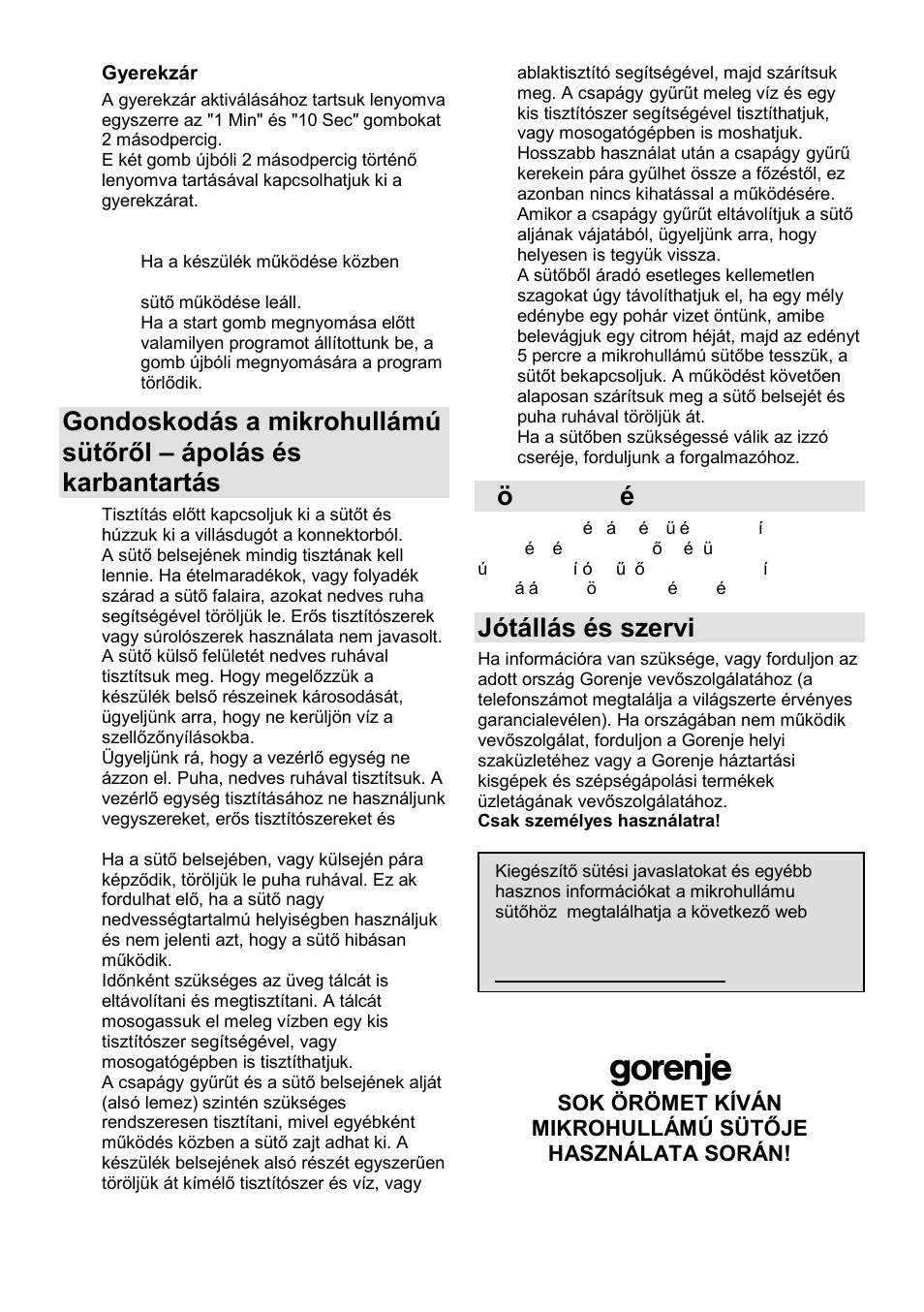 Környezetvédelem, Jótállás és szerviz | Gorenje GMO-25 DCB User Manual | Page 65 / 169
