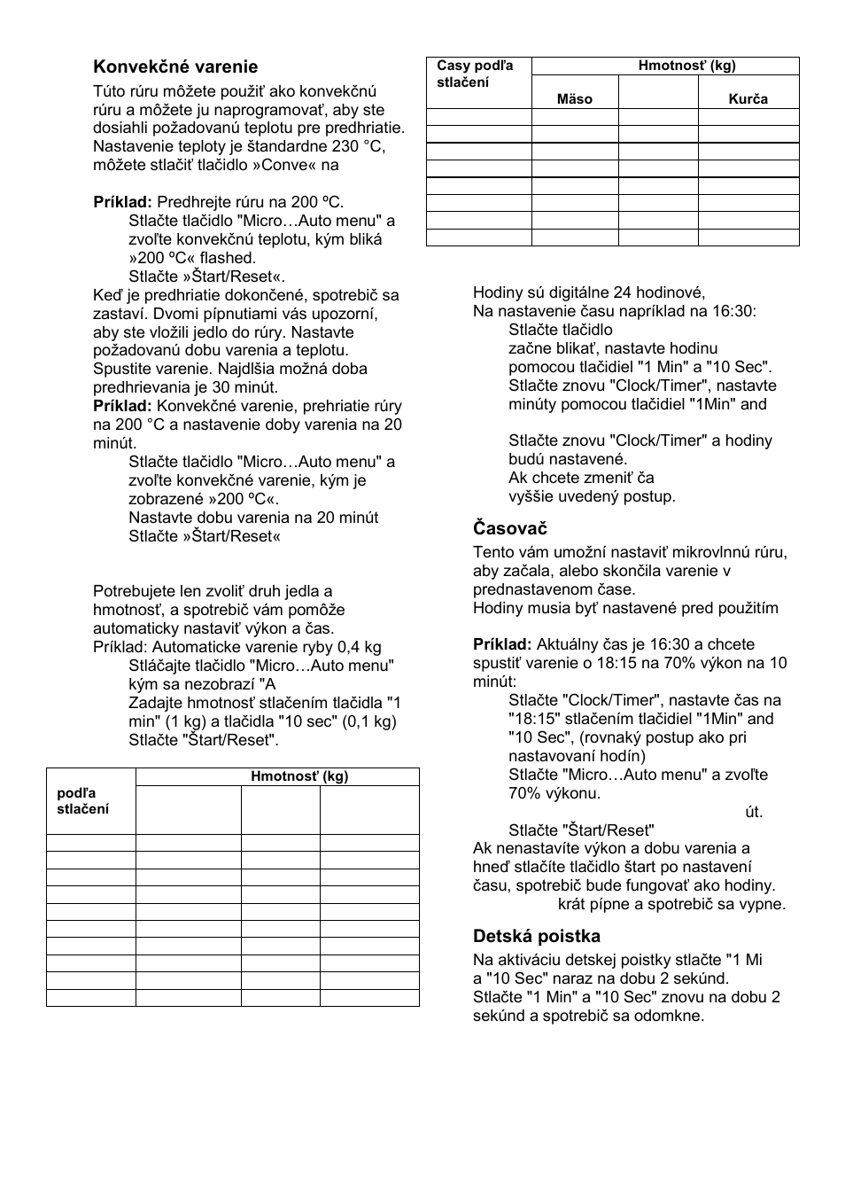 Konvekĉné varenie, Menu automatiky, Hodiny | Ĉasovaĉ, Detská poistka | Gorenje GMO-25 DCB User Manual | Page 87 / 169