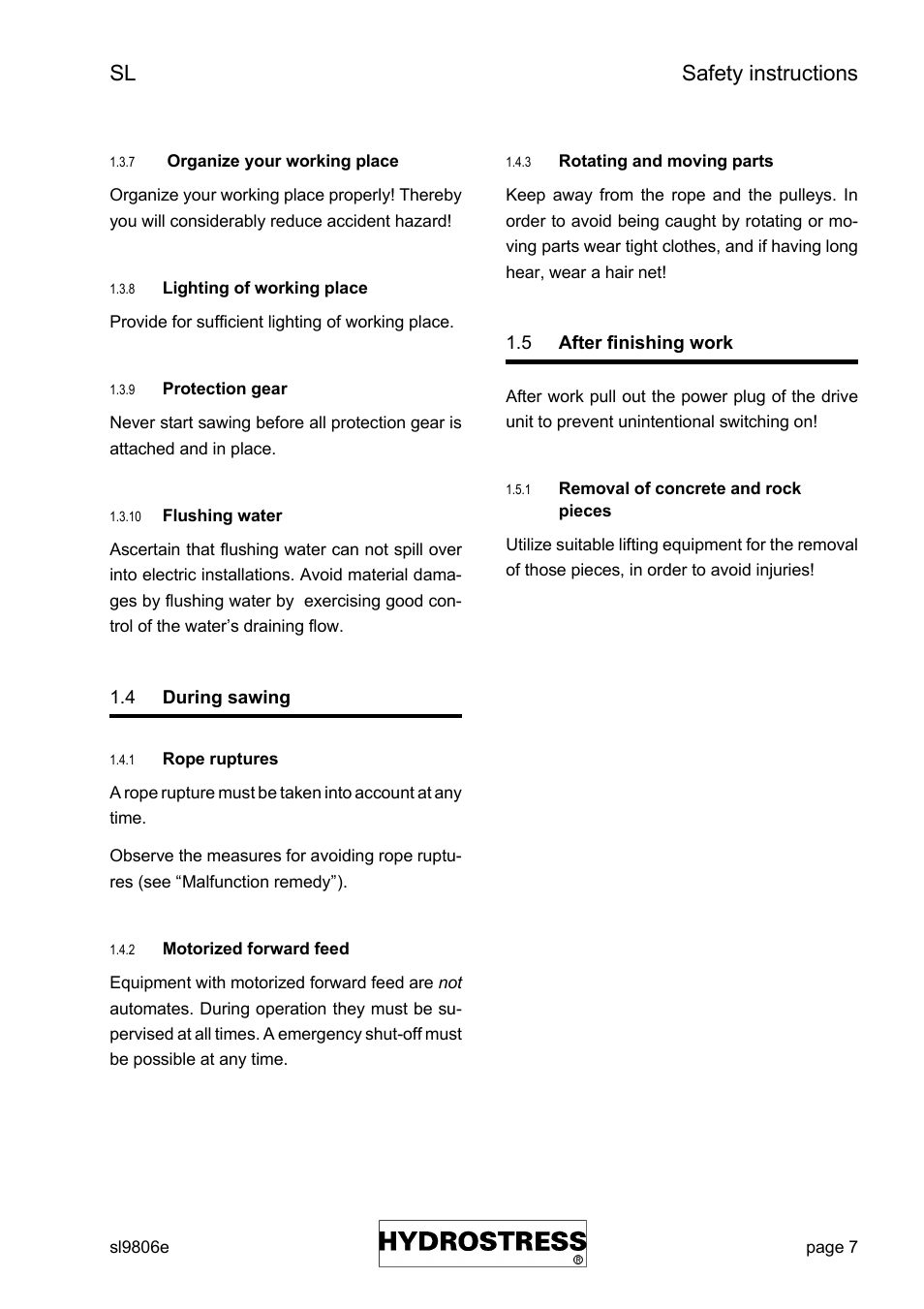 Sl safety instructions | Diamond Products SL User Manual | Page 7 / 41