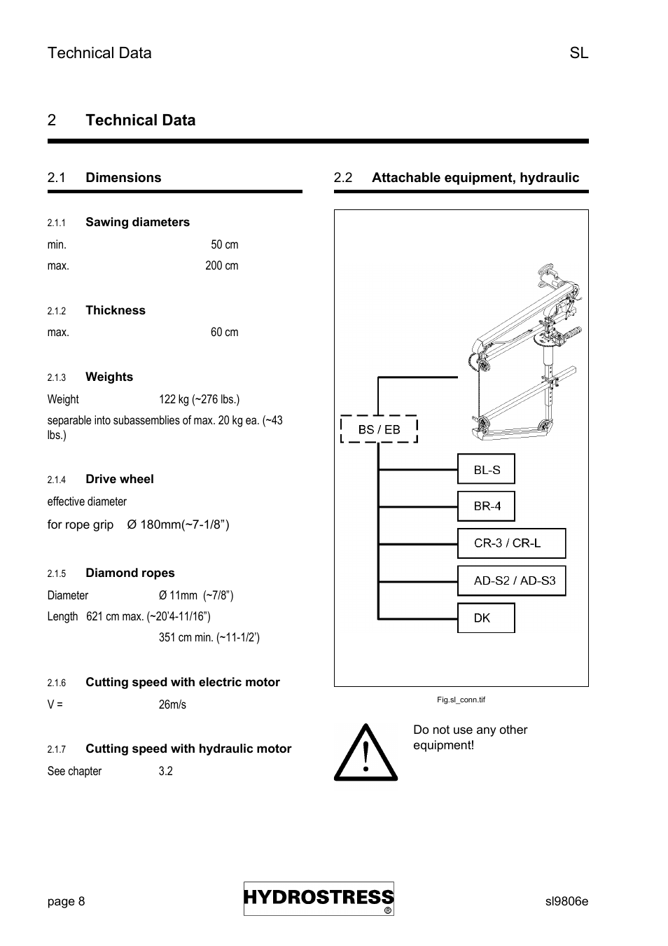 2technical data, Technical data sl | Diamond Products SL User Manual | Page 8 / 41