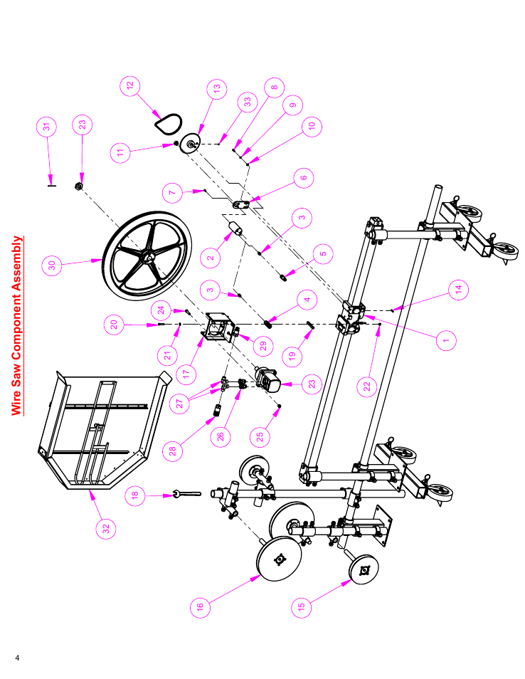 Wire saw component assembly, Saw component assembly……………...……………………………….4-5 | Diamond Products WS25 User Manual | Page 4 / 12