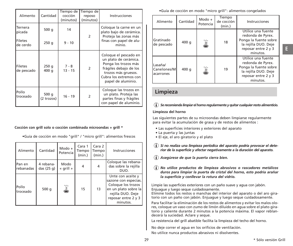 Limpieza | Moulinex COMPACT GRILL MW221031 User Manual | Page 29 / 80