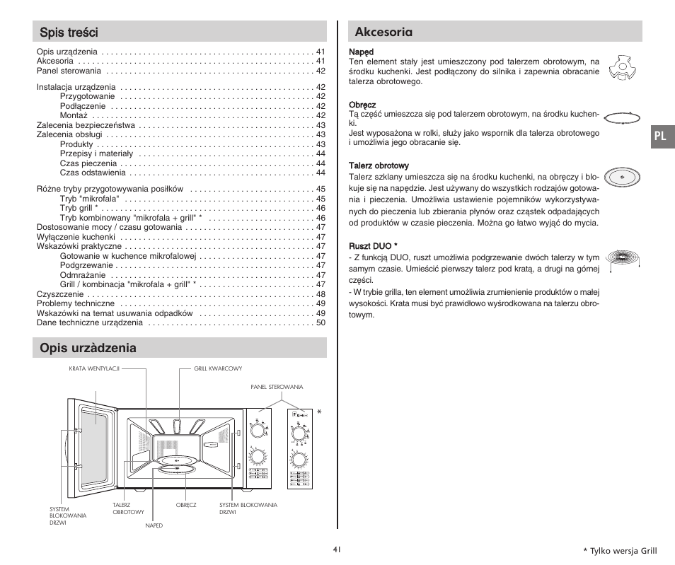 Polish, Spis treêci, Akcesoria | Opis urzàdzenia | Moulinex COMPACT GRILL MW221031 User Manual | Page 41 / 80