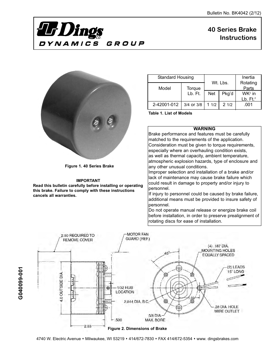 Dings Dynamics Group 40 Series small frame User Manual | 4 pages