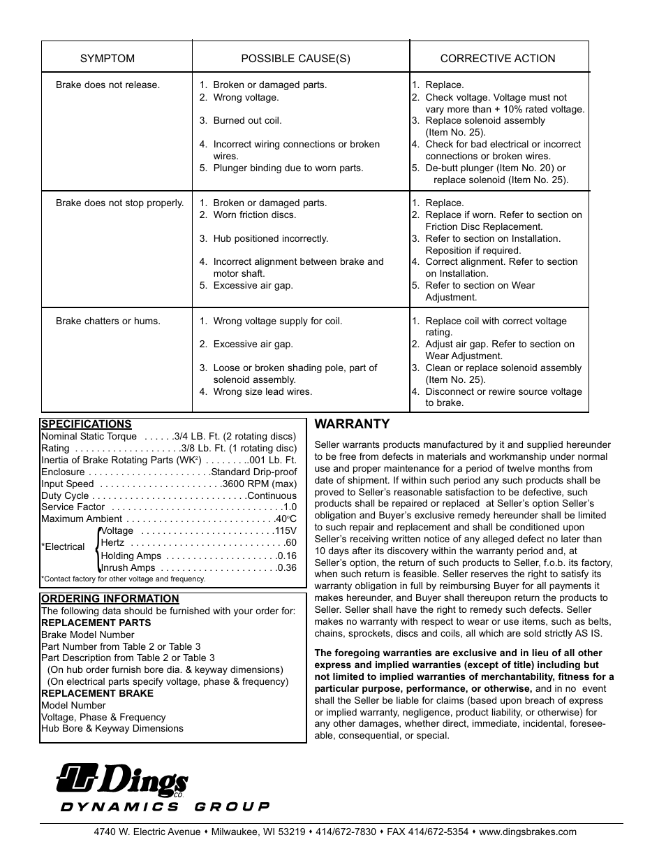 Troubleshooting | Dings Dynamics Group 40 Series small frame User Manual | Page 4 / 4