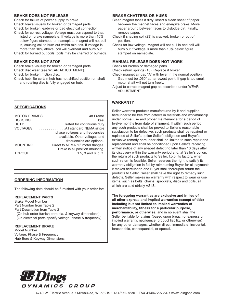 Troubleshooting | Dings Dynamics Group 50 Series48C frame User Manual | Page 4 / 4