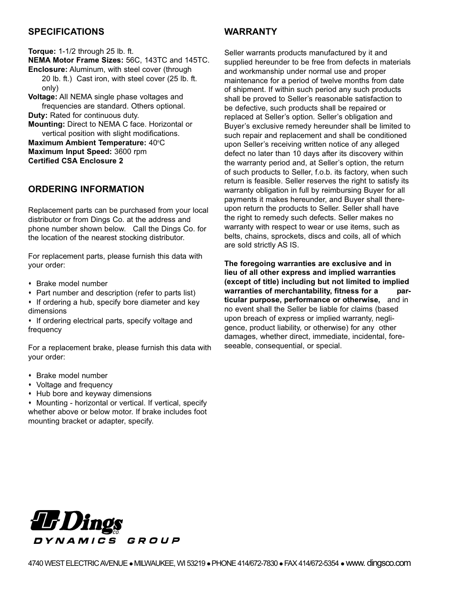 Dings Dynamics Group 60 Series End Mount NEMA 2 User Manual | Page 12 / 12
