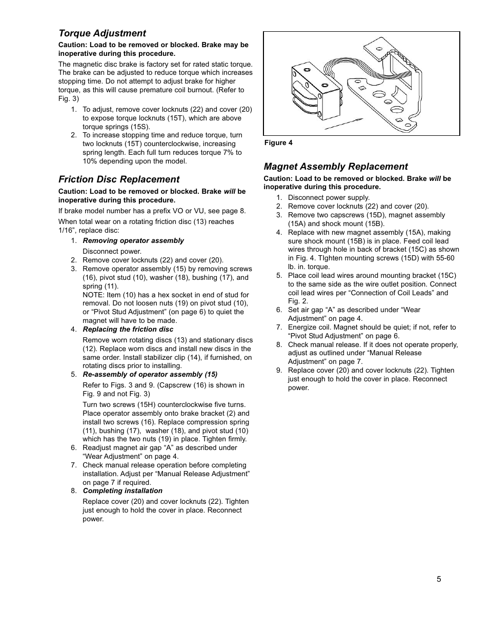Torque adjustment, Friction disc replacement, Magnet assembly replacement | Dings Dynamics Group 60 Series End Mount NEMA 2 User Manual | Page 5 / 12