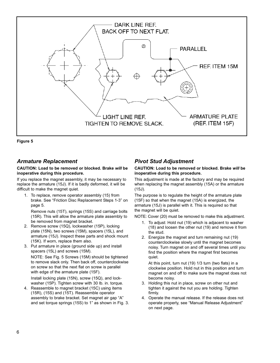 Armature replacement, Pivot stud adjustment | Dings Dynamics Group 60 Series End Mount NEMA 2 User Manual | Page 6 / 12