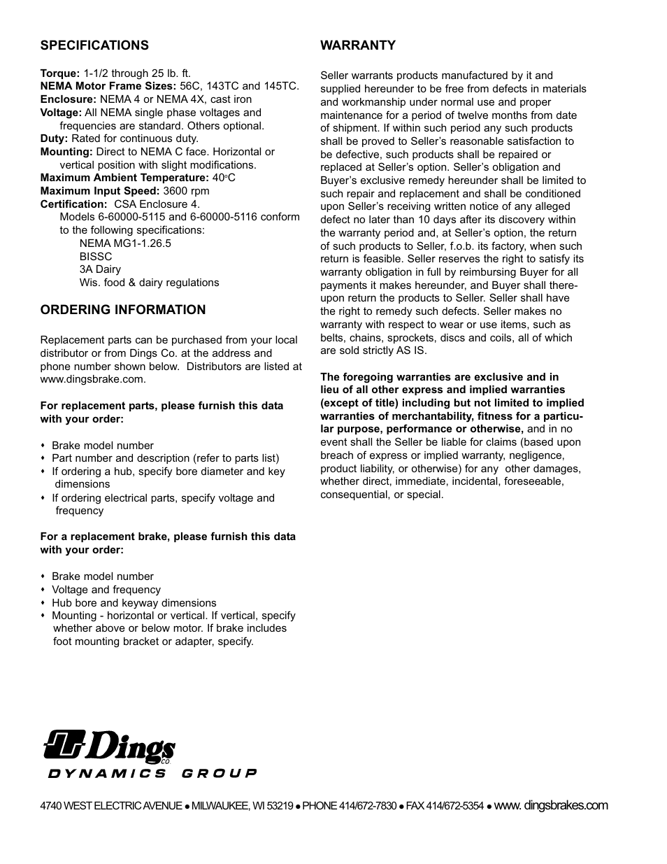 Dings Dynamics Group 60 Series End Mount NEMA 4X User Manual | Page 12 / 12