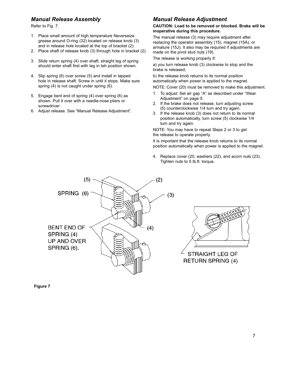 Manual release assembly, Manual release adjustment | Dings Dynamics Group 60 Series End Mount NEMA 4X User Manual | Page 7 / 12