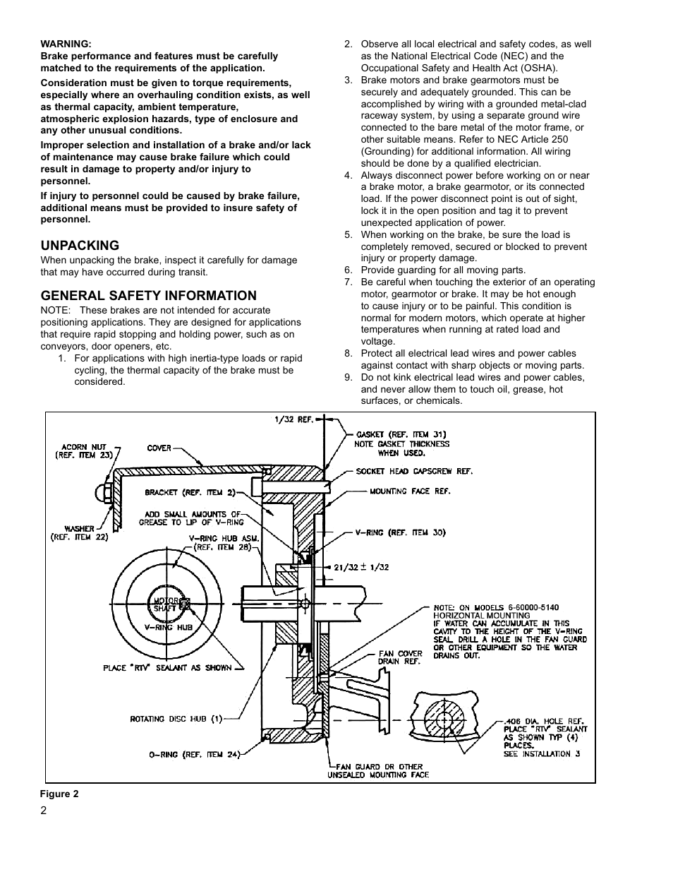 Unpacking, General safety information | Dings Dynamics Group 60 Series End Mount NEMA 4X STAINLESS STEEL User Manual | Page 2 / 12