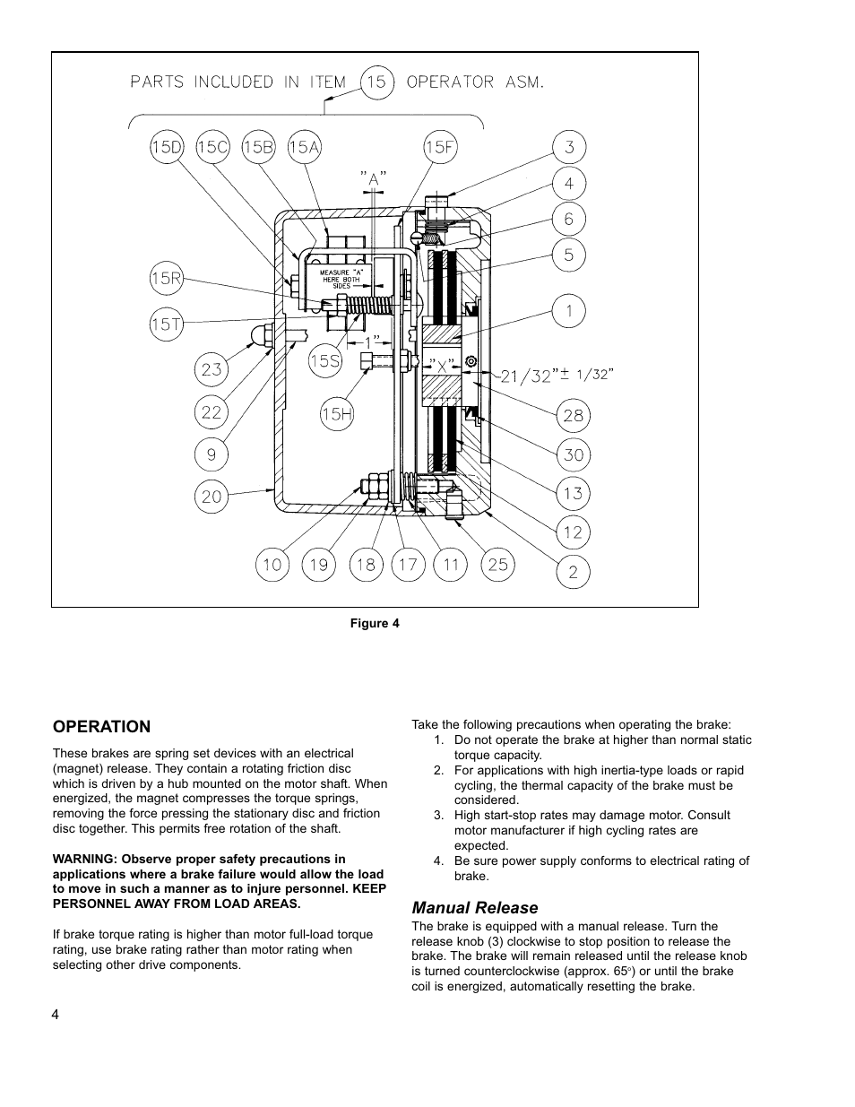 Operation, Manual release | Dings Dynamics Group 60 Series End Mount NEMA 4X STAINLESS STEEL User Manual | Page 4 / 12