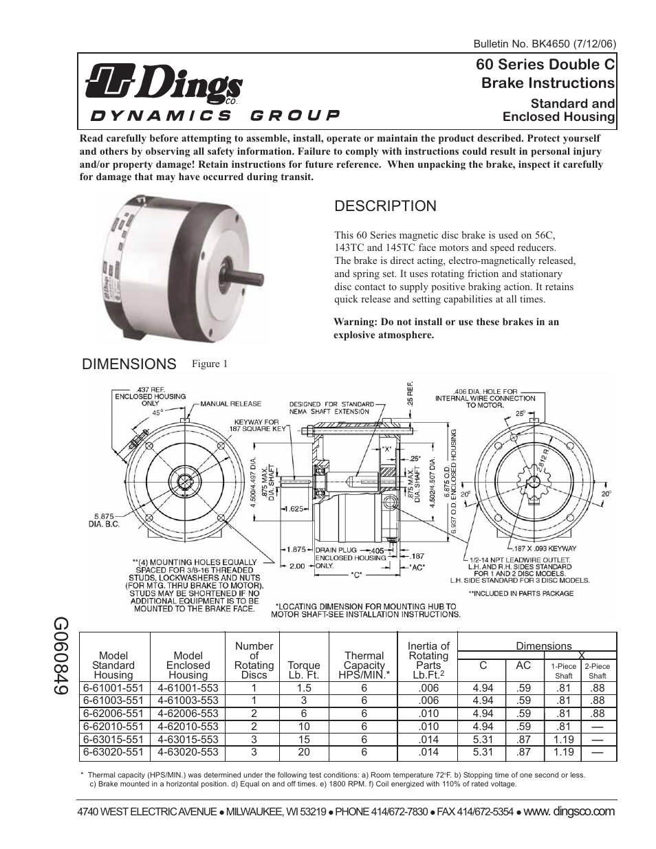 Dings Dynamics Group 60 Series Coupler NEMA 2 User Manual | 12 pages