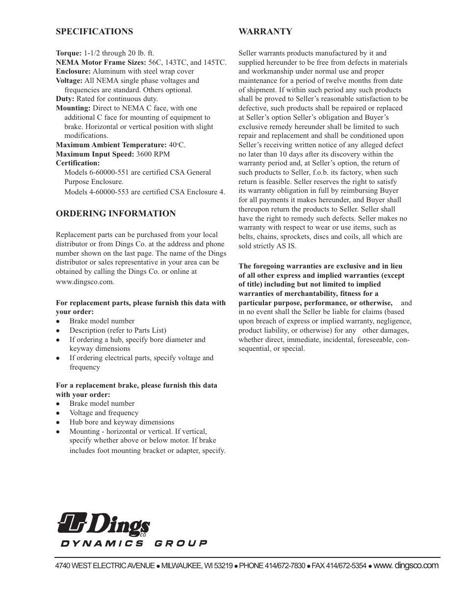 Dings Dynamics Group 60 Series Coupler NEMA 2 User Manual | Page 12 / 12
