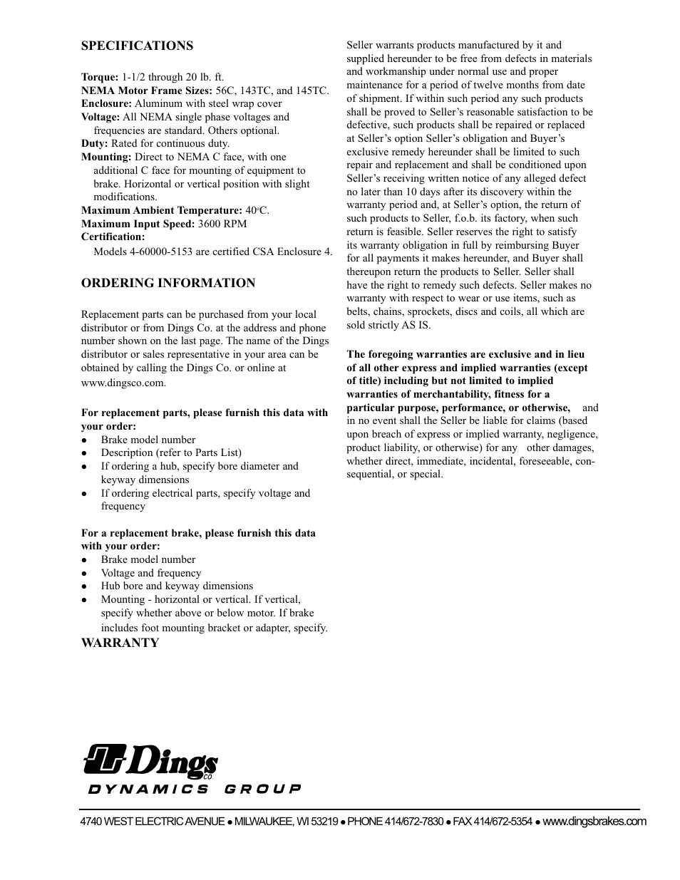 Dings Dynamics Group 60 Series Coupler NEMA 4 User Manual | Page 12 / 12