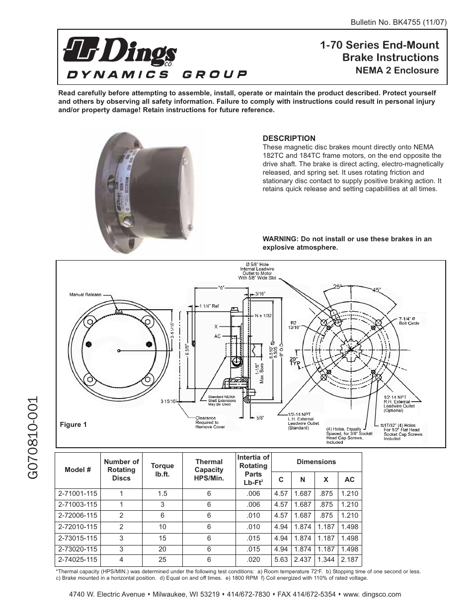 Dings Dynamics Group 1-70 Series180TC - 250TC User Manual | 12 pages
