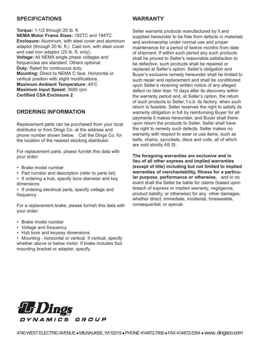 Dings Dynamics Group 1-70 Series180TC - 250TC User Manual | Page 12 / 12