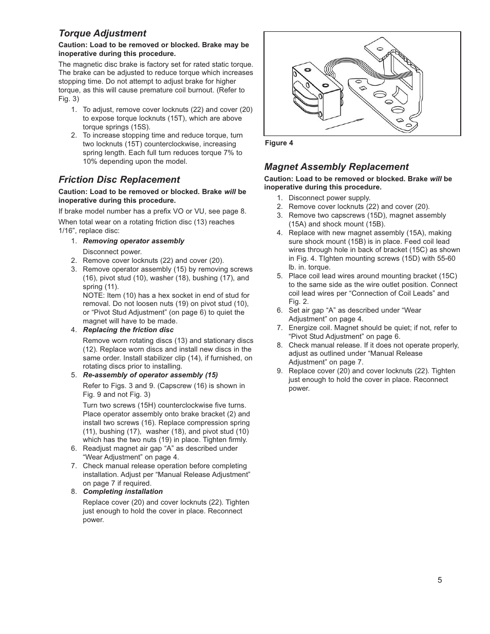 Torque adjustment, Friction disc replacement, Magnet assembly replacement | Dings Dynamics Group 1-70 Series180TC - 250TC User Manual | Page 5 / 12