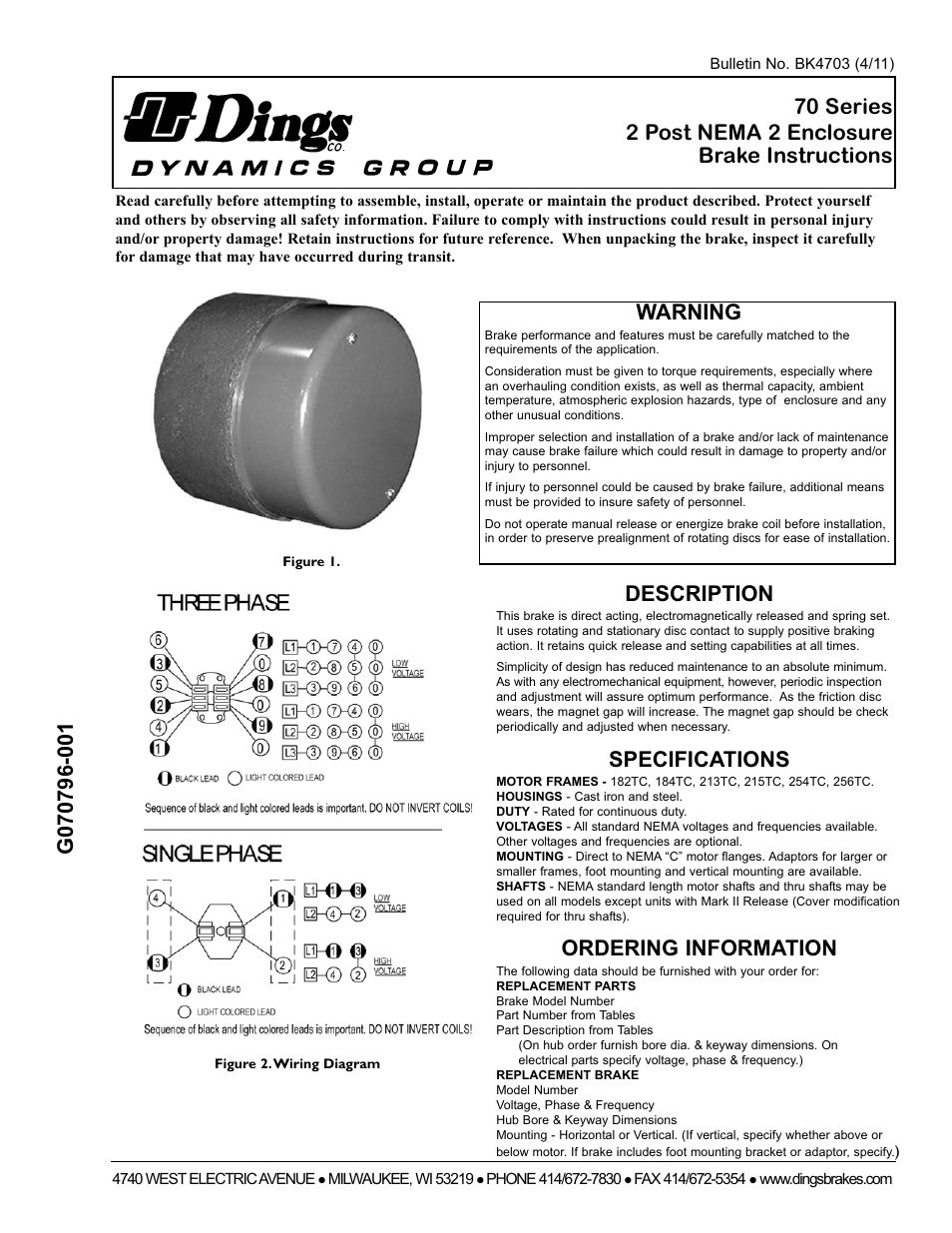 Dings Dynamics Group 70 Series End Mount NEMA 2 Standard User Manual | 4 pages