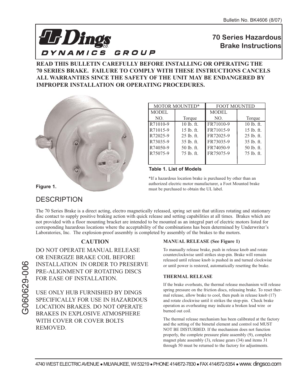 Dings Dynamics Group 70 Series Hazardous Location User Manual | 8 pages