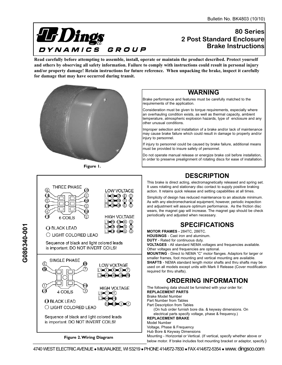 Dings Dynamics Group 80 Series End Mount NEMA 2 Standard User Manual | 4 pages