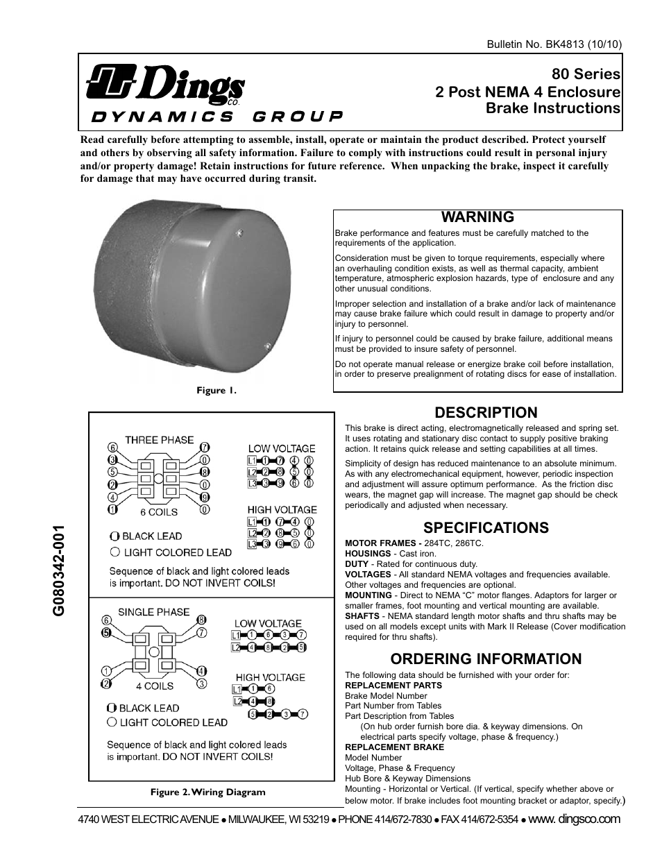 Dings Dynamics Group 80 Series End Mount NEMA 4 Standard User Manual | 4 pages