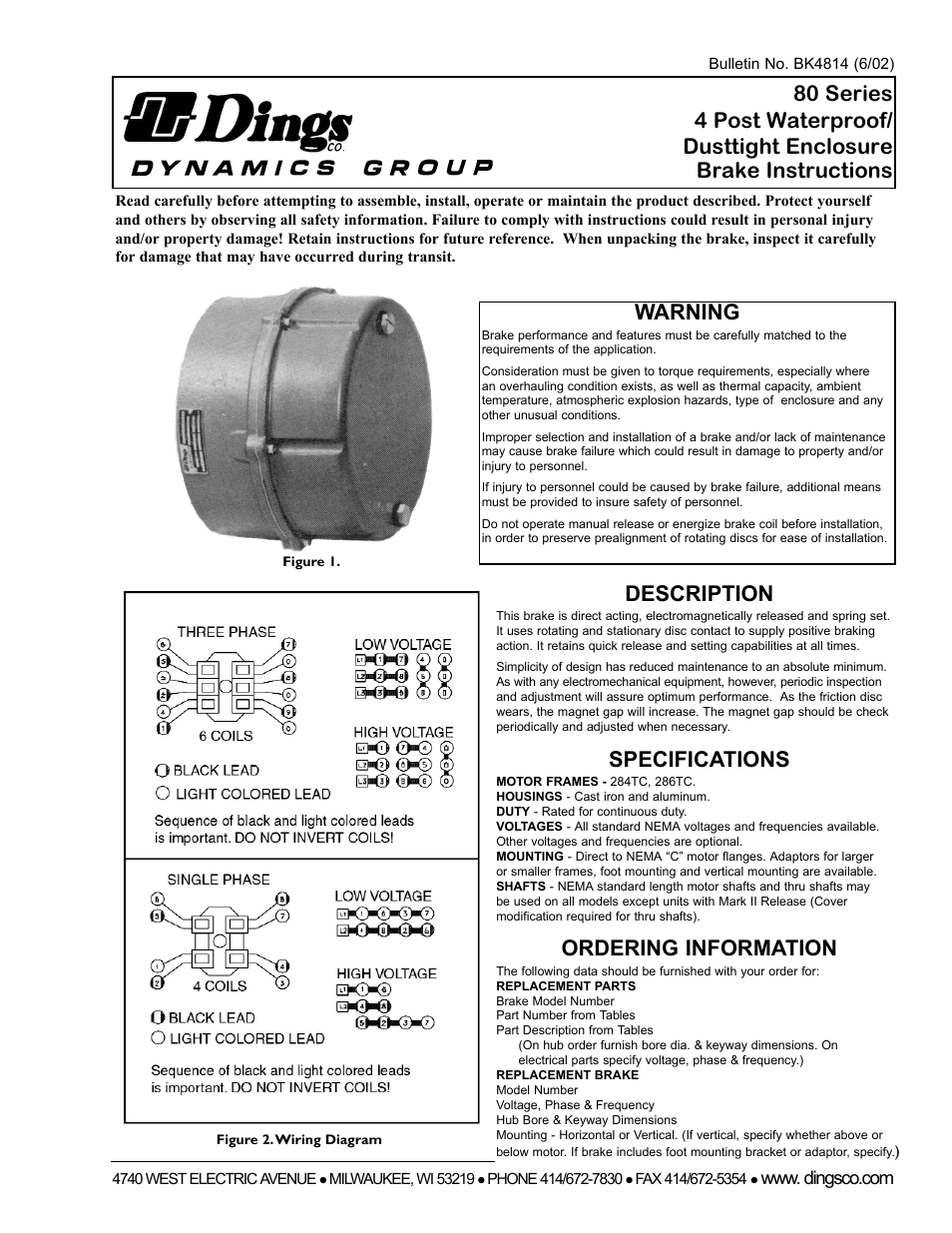 Dings Dynamics Group 80 Series End Mount NEMA 4 HEAVY DUTY User Manual | 4 pages