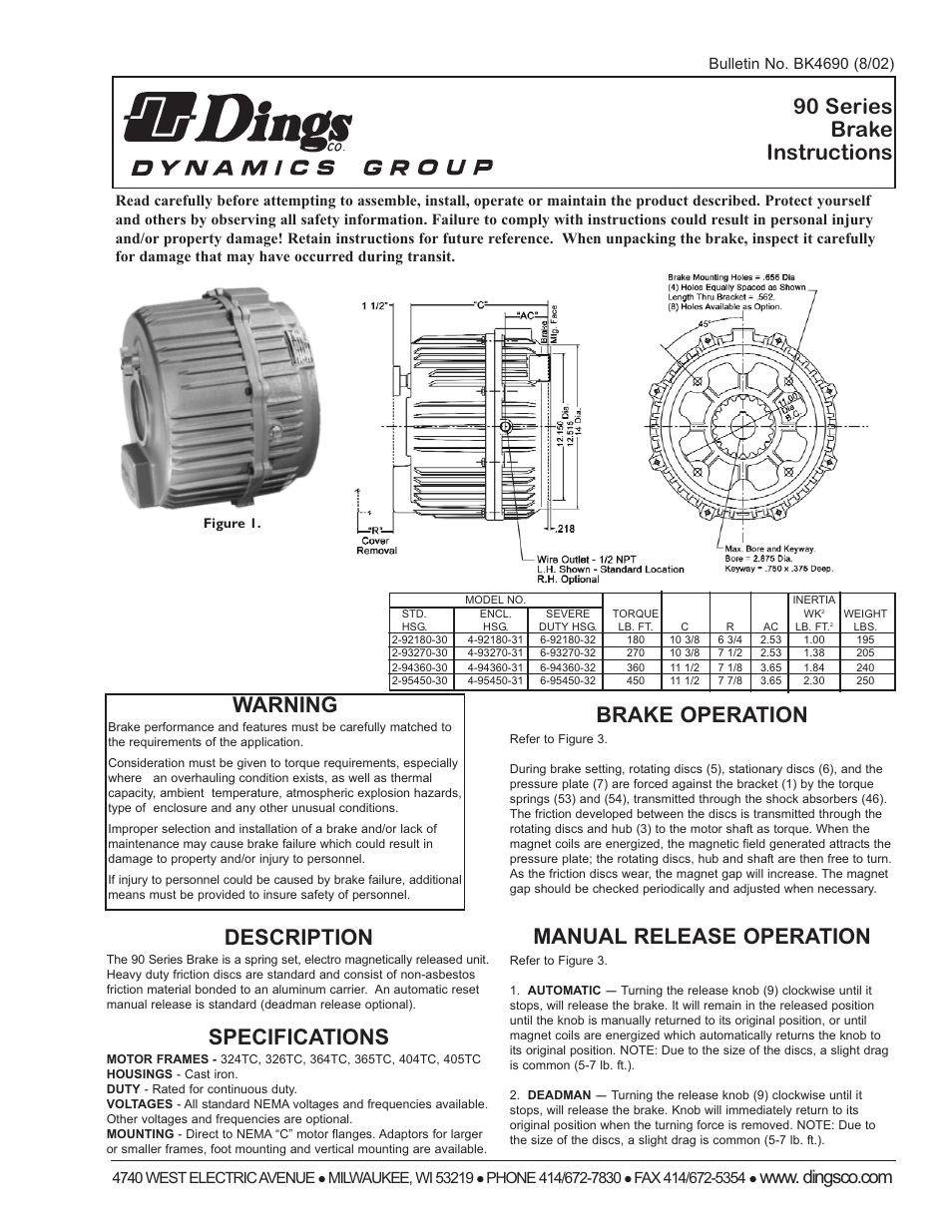 Dings Dynamics Group 90 Series End Mount - 450 lb-ft NEMA 4 User Manual | 8 pages
