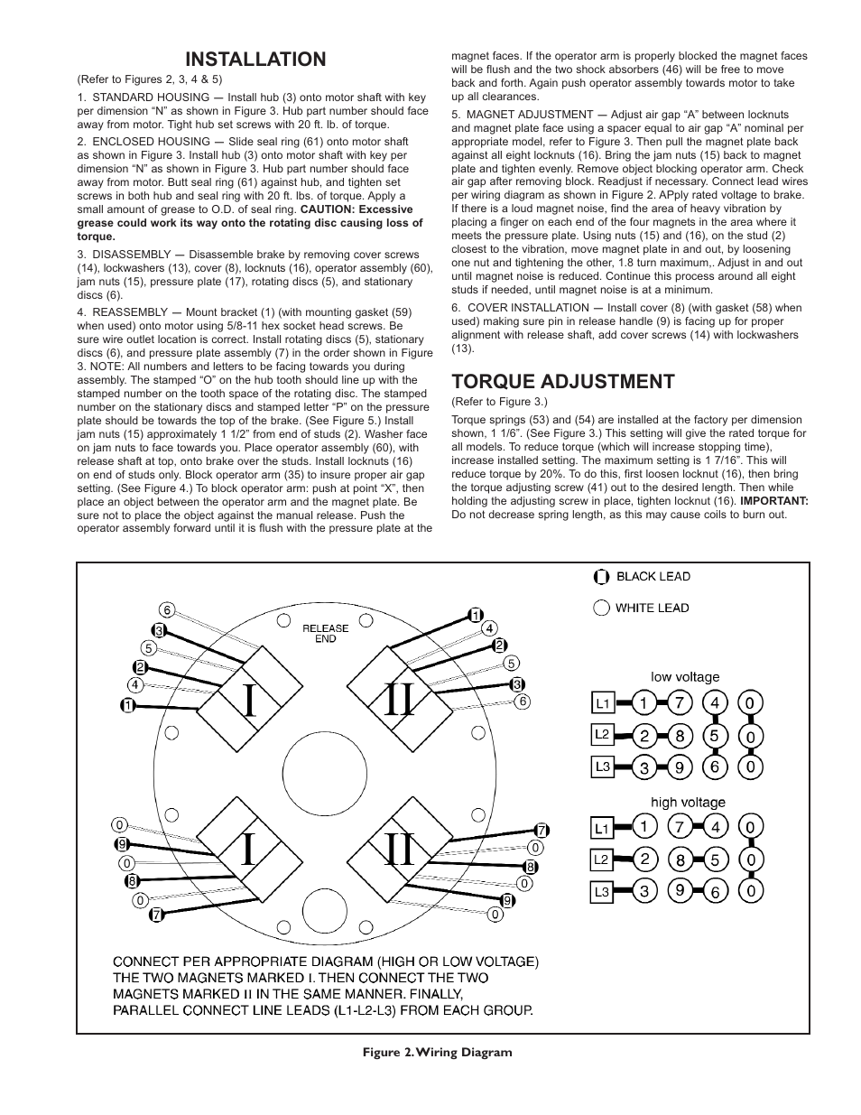Wiring, Installation, Torque adjustment | Dings Dynamics Group 90 Series End Mount - 450 lb-ft NEMA 4 User Manual | Page 2 / 8