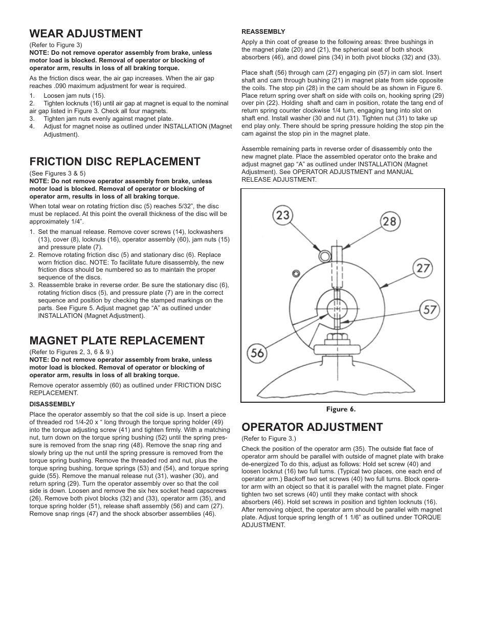 Wear adjustment, Friction disc replacement, Magnet plate replacement | Operator adjustment | Dings Dynamics Group 90 Series End Mount - 450 lb-ft NEMA 4 User Manual | Page 4 / 8