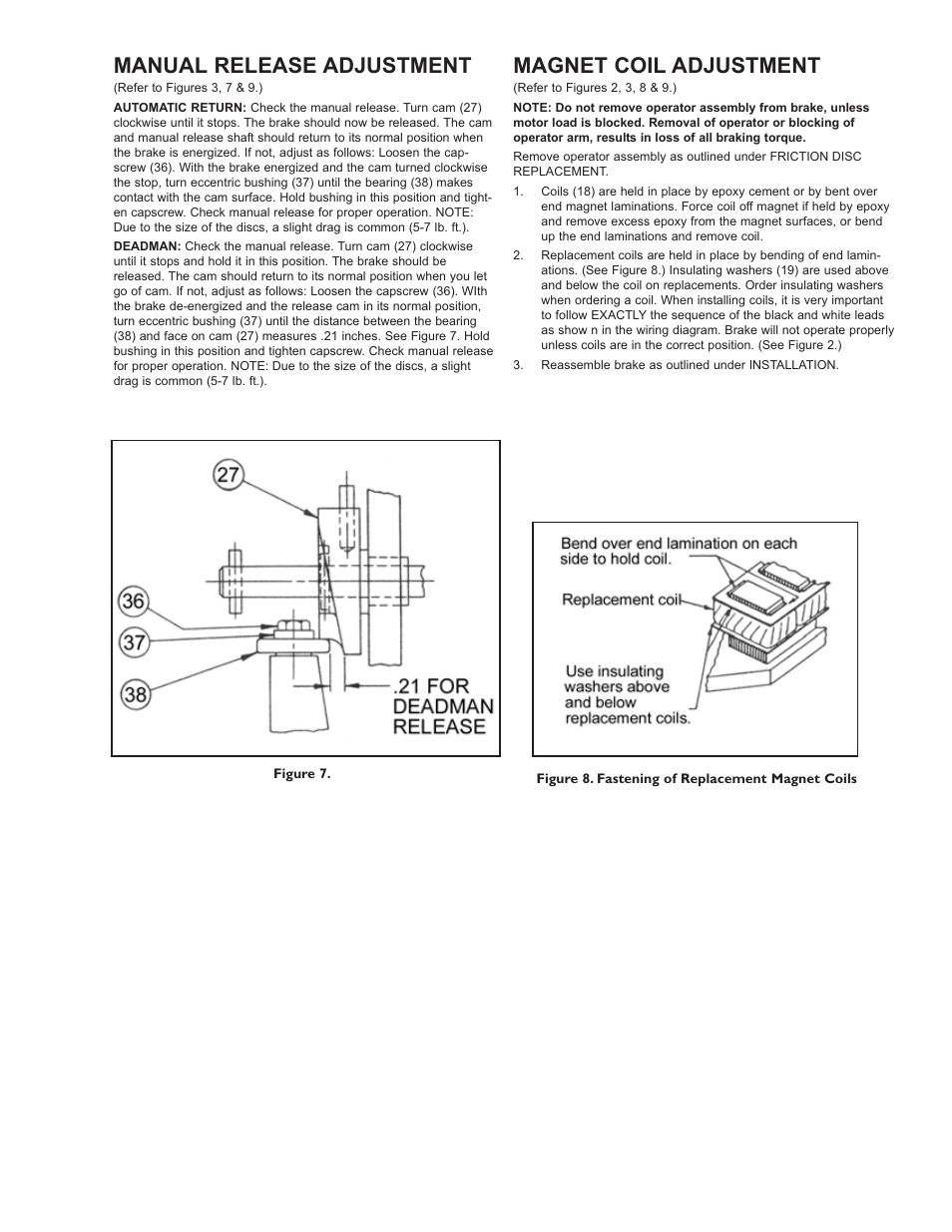 Manual release adjustment, Magnet coil adjustment | Dings Dynamics Group 90 Series End Mount - 450 lb-ft NEMA 4 User Manual | Page 5 / 8