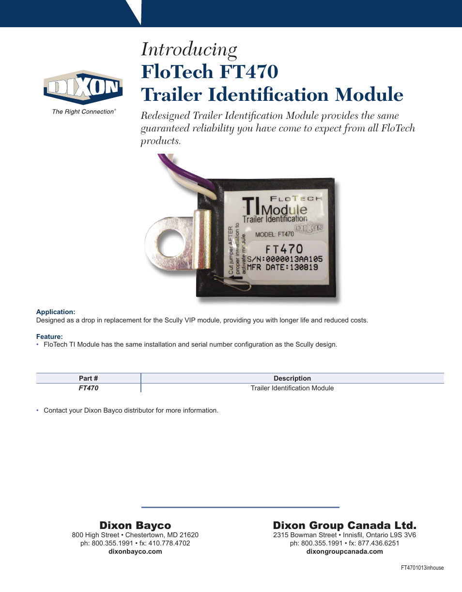 Dixon Valve Flotech FT470 User Manual | 1 page