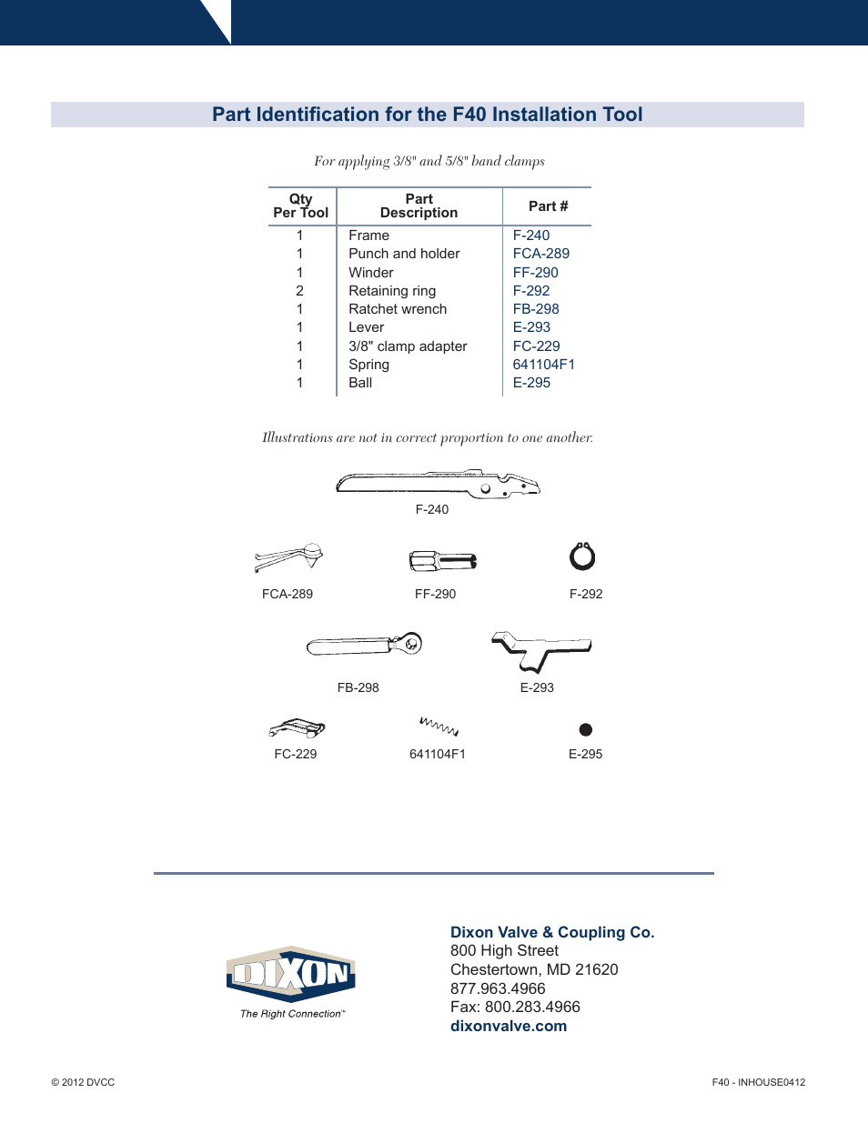 Part identification for the f40 installation tool | Dixon Valve F40 tool User Manual | Page 2 / 2