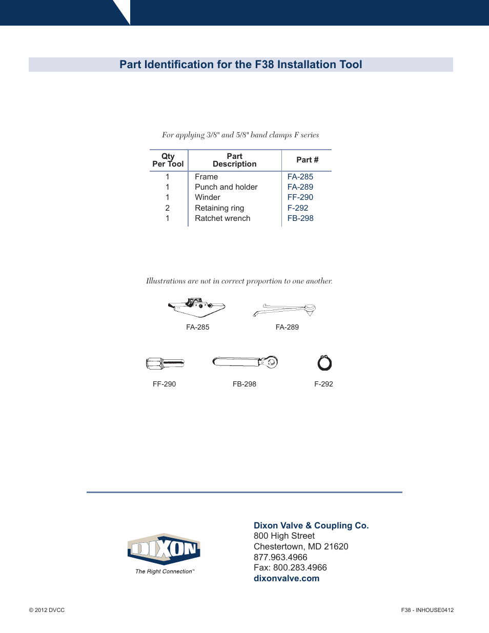 Part identification for the f38 installation tool | Dixon Valve F38 tool User Manual | Page 2 / 2