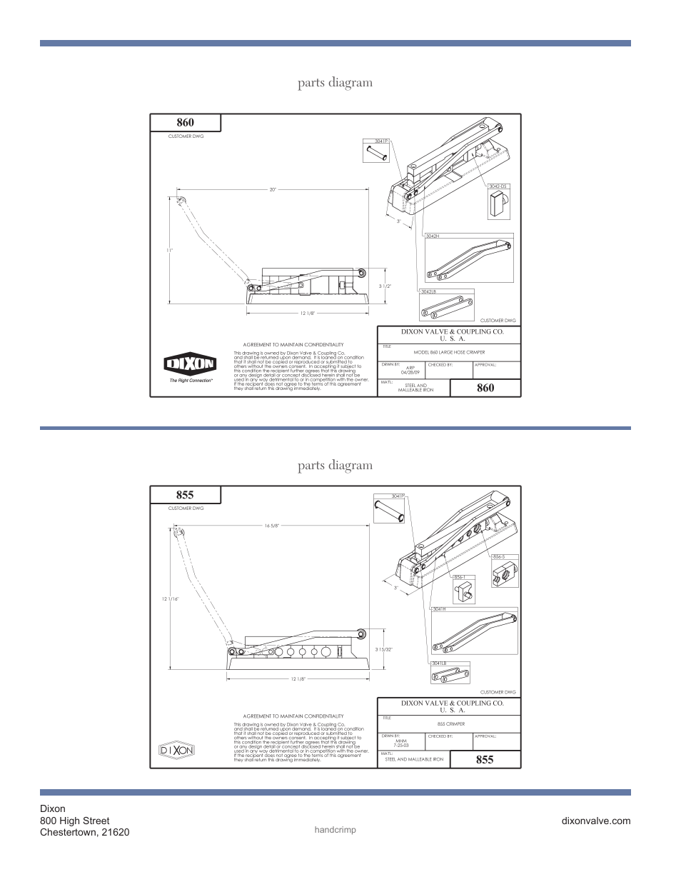 Dixon Valve Manual crimper for Brass ferrules: 860 and 855 User Manual | Page 2 / 2