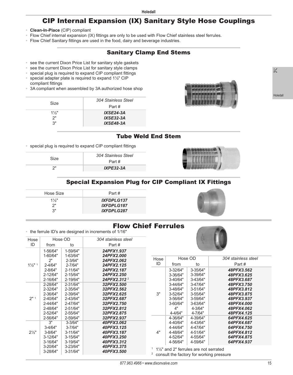 Sanitary clamp end stems | Dixon Valve 25 TON RAM SEC01 Holedall Fittings User Manual | Page 15 / 35