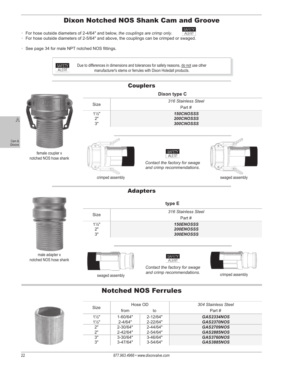 Notched nos ferrules, Dixon notched nos shank cam and groove, Couplers adapters | Dixon Valve 25 TON RAM Complete Manual User Manual | Page 24 / 89