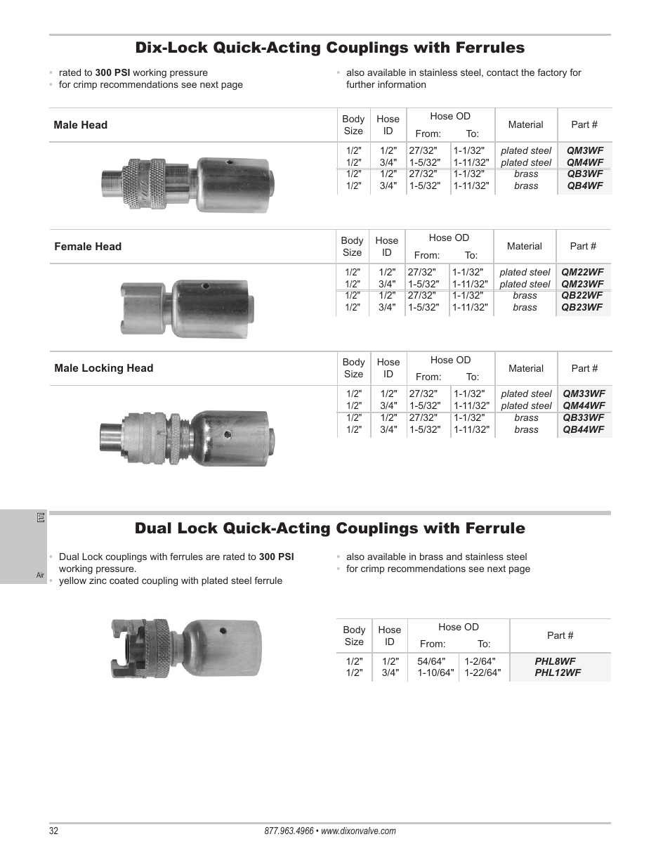 Dix-lock quick-acting couplings with ferrules, Dual lock quick-acting couplings with ferrule | Dixon Valve 25 TON RAM Complete Manual User Manual | Page 34 / 89