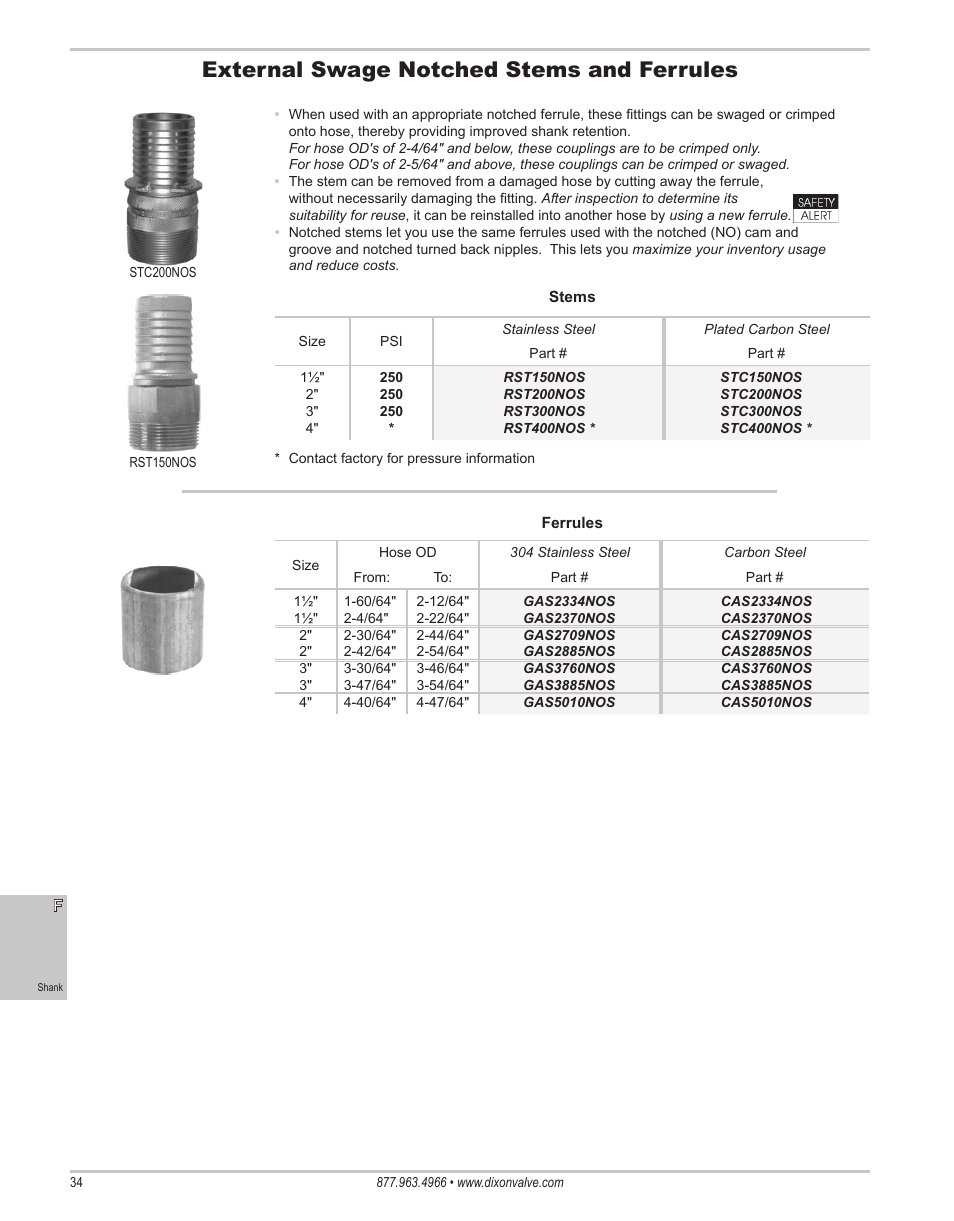 External swage notched stems and ferrules | Dixon Valve 25 TON RAM Complete Manual User Manual | Page 36 / 89