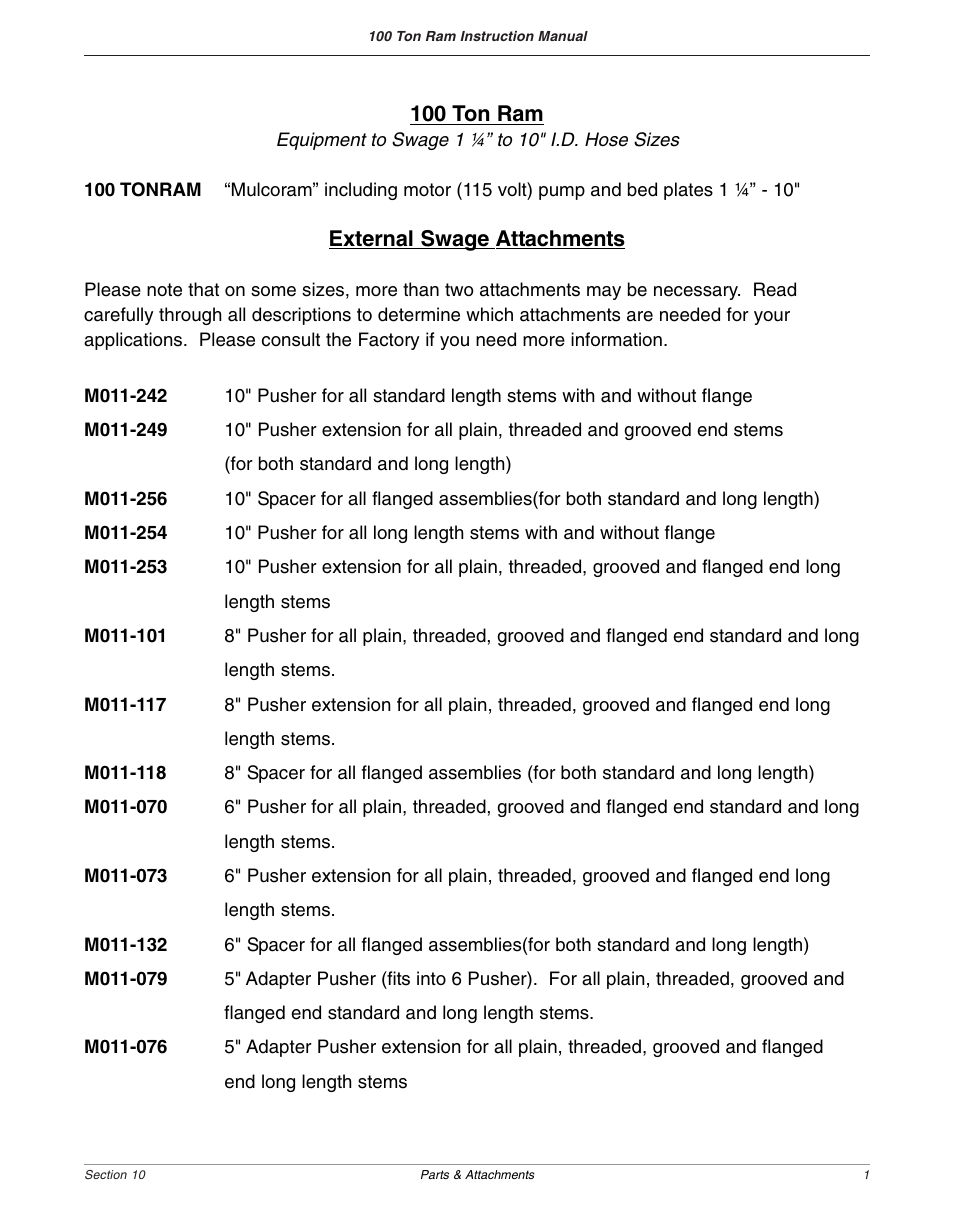 Dixon Valve 100 TON RAM SEC10 Parts and Attachments User Manual | Page 3 / 9