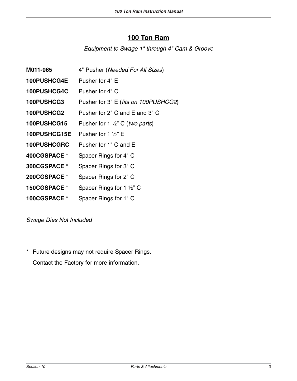 Dixon Valve 100 TON RAM SEC10 Parts and Attachments User Manual | Page 5 / 9