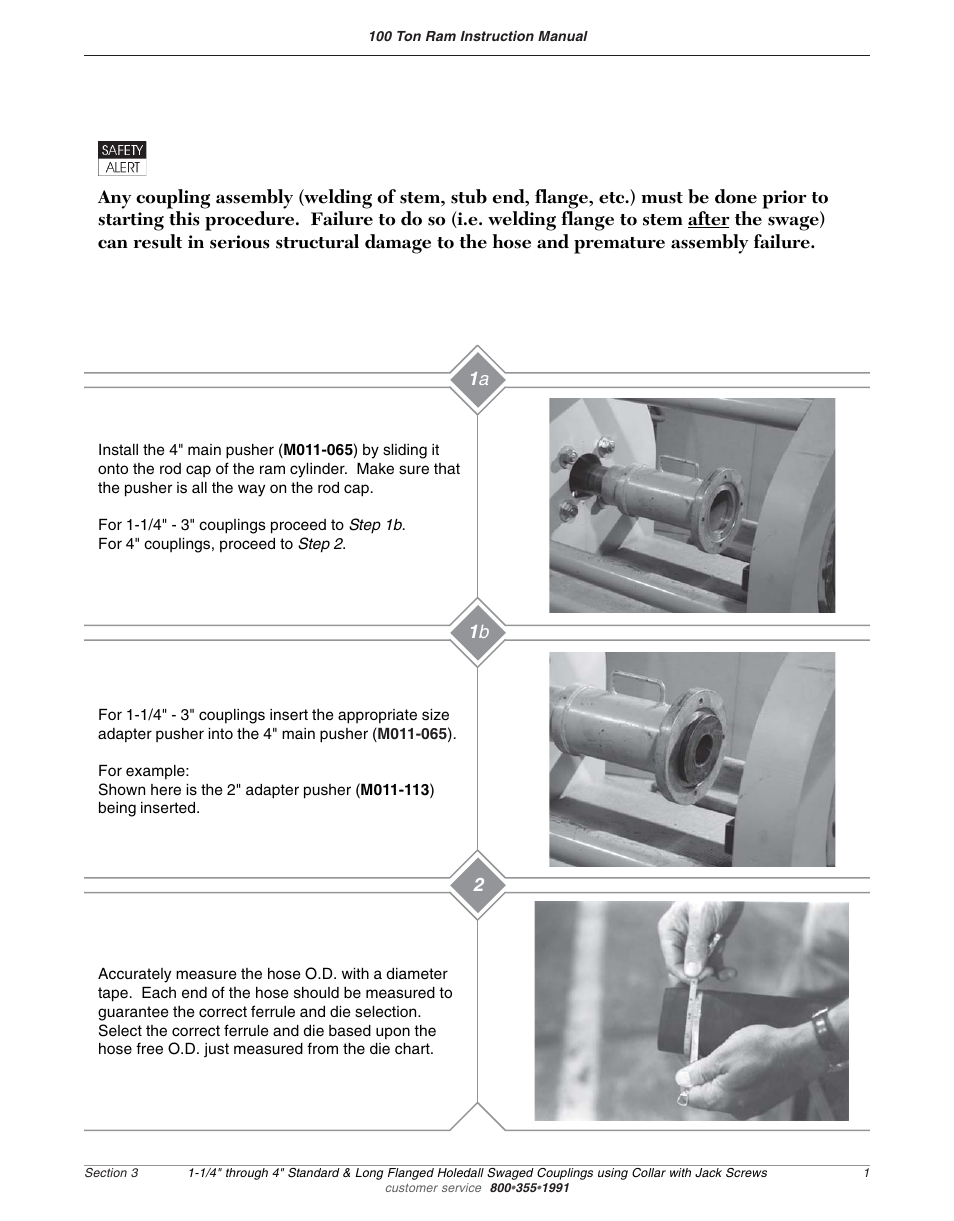 1 b 1 a 2 | Dixon Valve 100 TON RAM SEC03 External Swage Holedall with Jackscrews User Manual | Page 3 / 8